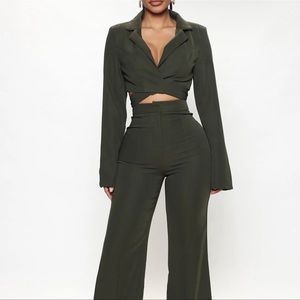 Fashion nova olive green cropped blazer and pants set